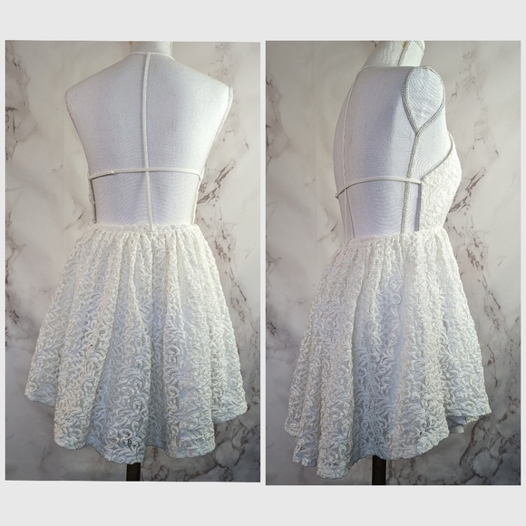 Asilio White Lace Dress Mini Swing Strappy T Open Back Flare Shine Light Revolve - Picture 9 of 16